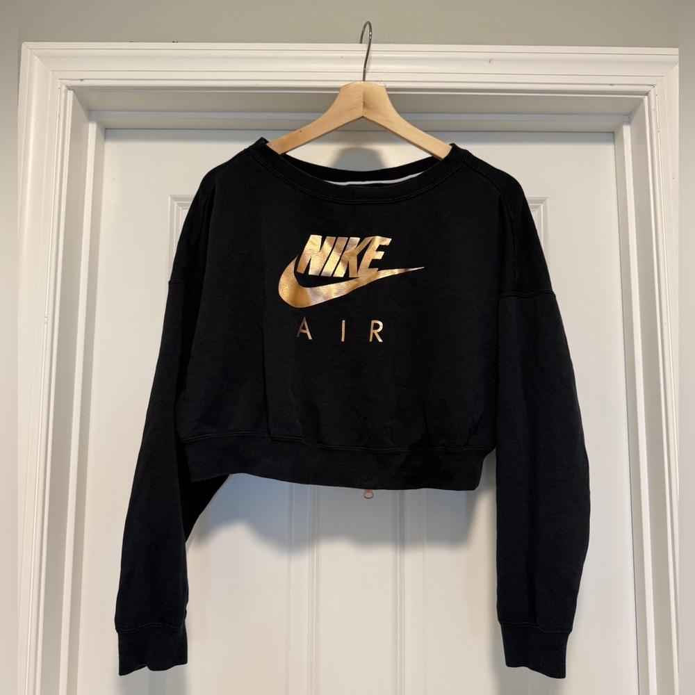 Nike Black Cropped Sweatshirt with Metallic Gold Logo